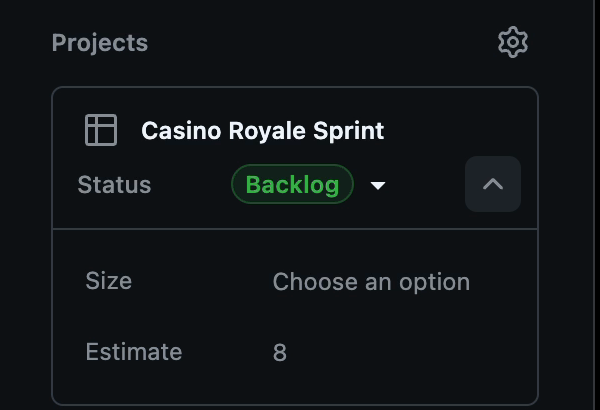 The issue's Estimate field on the GitHub Project set to 8